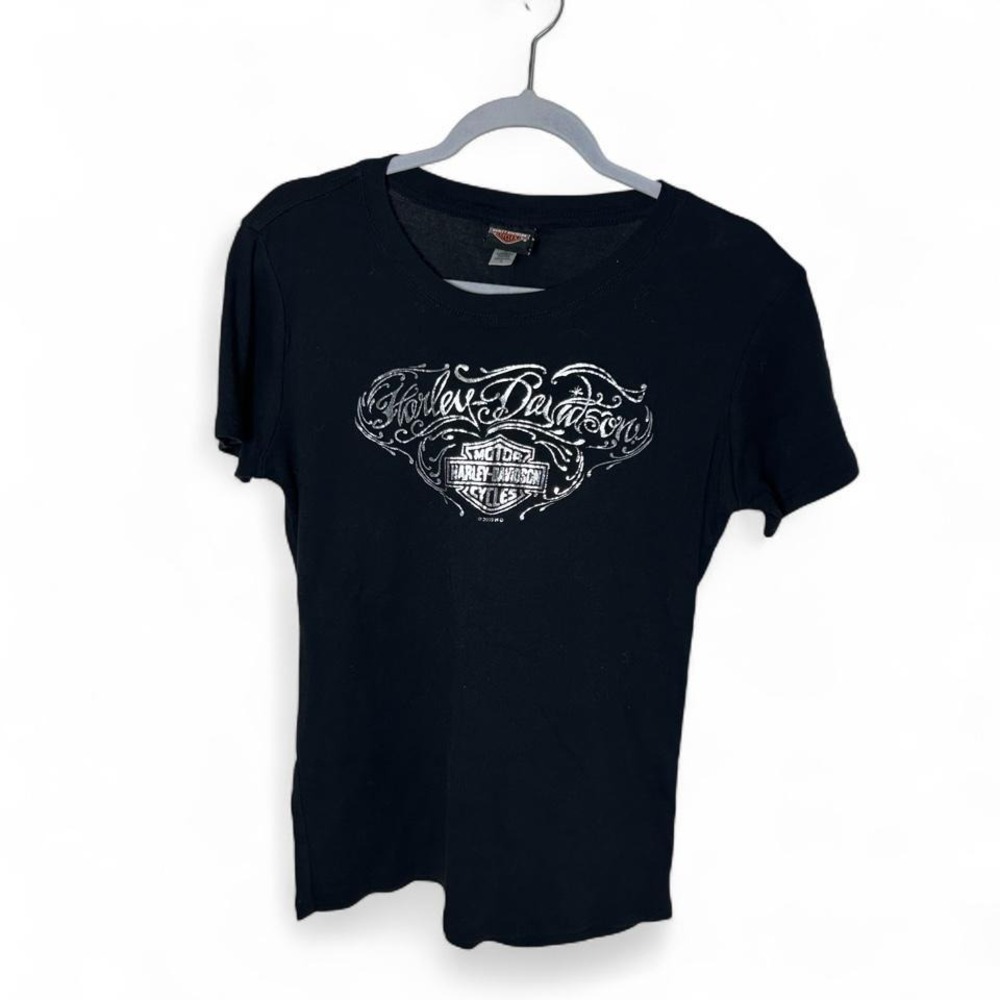 Harley Davidson black baby tee with Chrome graphic. Size L #biker #rock style